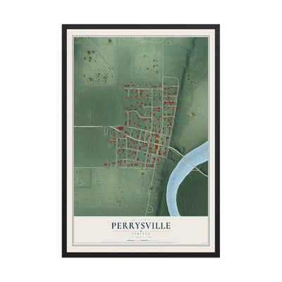 Map of Perrysville, Indiana, 12 x 18 inch print in a black wood frame