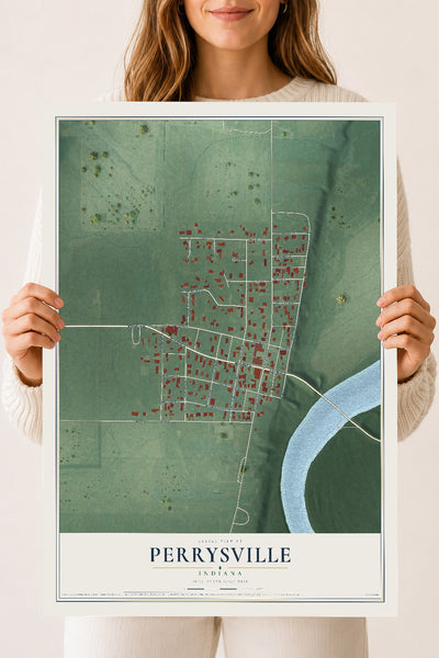 Map of Perrysville, Indiana, 18 x 24 inch unframed archival matte print