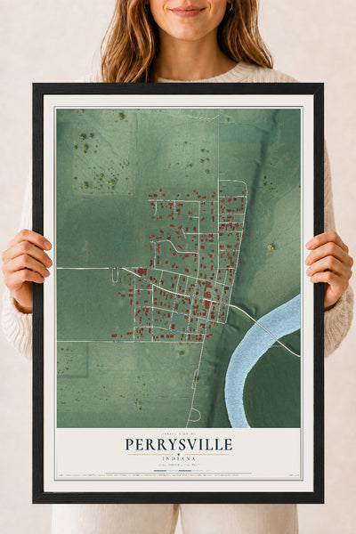Map of Perrysville, Indiana, 18 x 24 inch print in a black wood frame