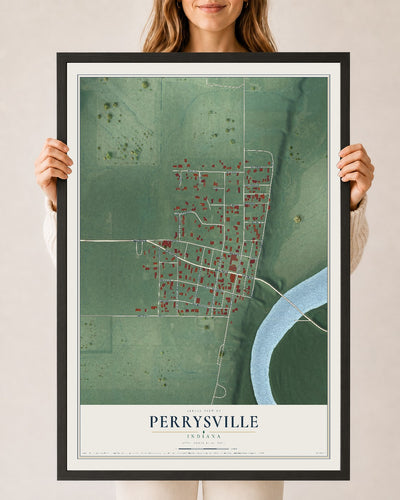 Map of Perrysville, Indiana, 24 x 36 inch print in a black wood frame
