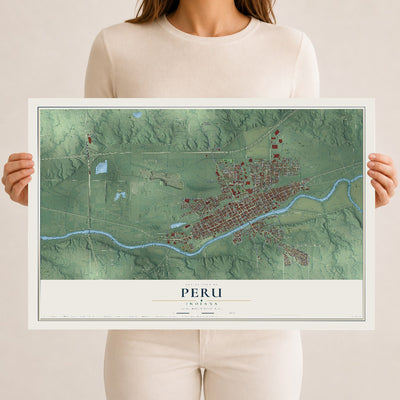 Map of Peru, Indiana, 12 x 18 inch unframed archival matte print