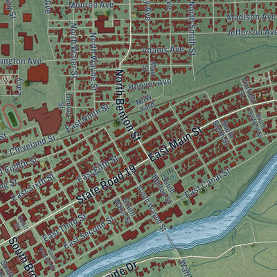 Close-up of the map of Peru, Indiana print showing street and building detail