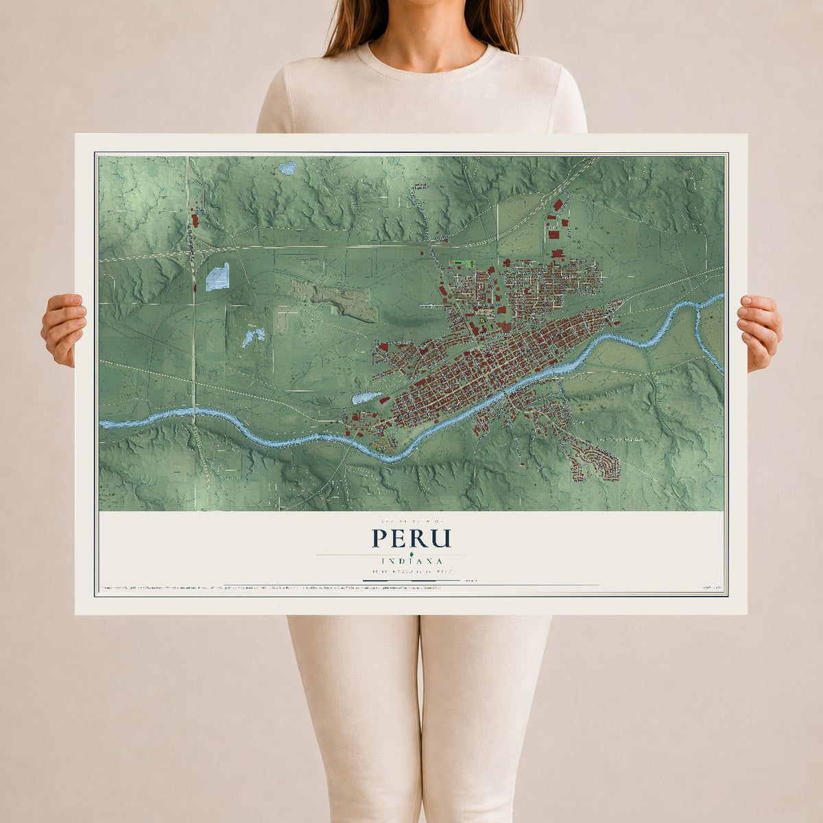 Map of Peru, Indiana, 24 x 36 inch unframed archival matte print
