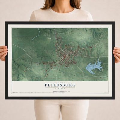 Map of Petersburg, Indiana, 18 x 24 inch print in a black wood frame