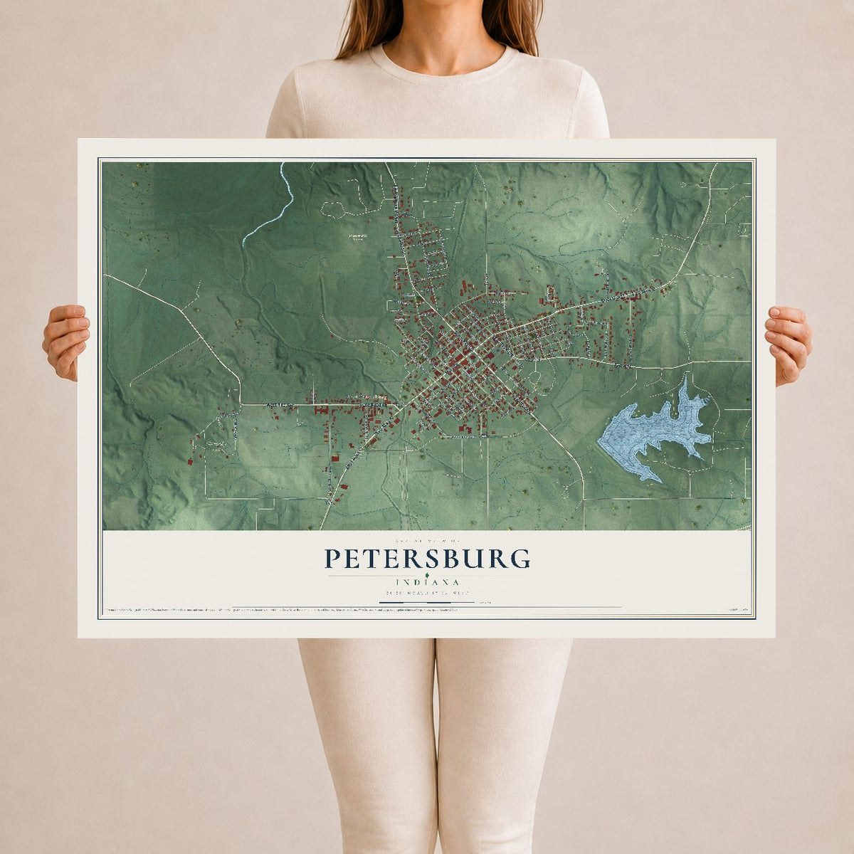 Map of Petersburg, Indiana, 24 x 36 inch unframed archival matte print