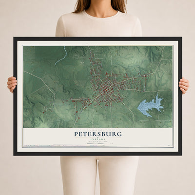 Map of Petersburg, Indiana, 24 x 36 inch print in a black wood frame