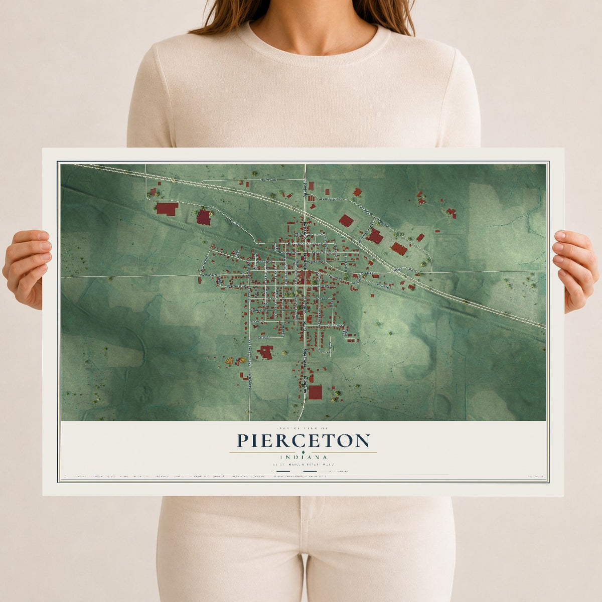 Map of Pierceton, Indiana, 12 x 18 inch unframed archival matte print