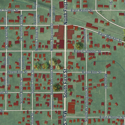 Close-up of the map of Pierceton, Indiana print showing street and building detail