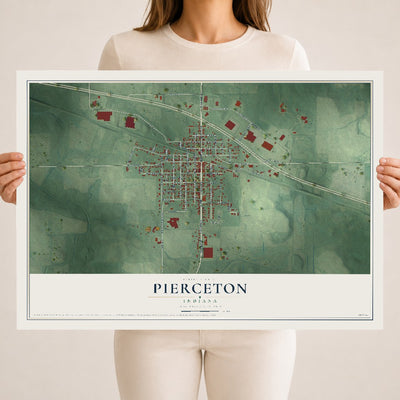 Map of Pierceton, Indiana, 18 x 24 inch unframed archival matte print