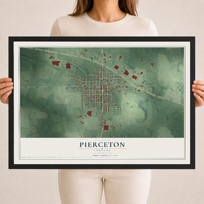 Map of Pierceton, Indiana, 18 x 24 inch print in a black wood frame