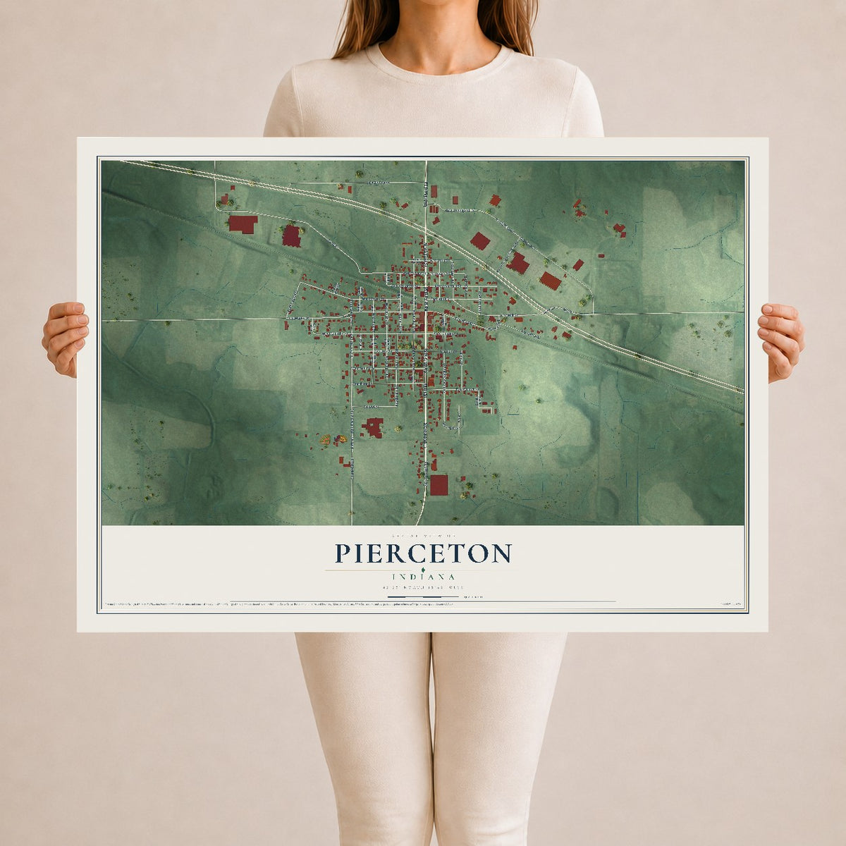 Map of Pierceton, Indiana, 24 x 36 inch unframed archival matte print