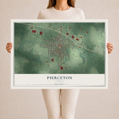 Map of Pierceton, Indiana, 24 x 36 inch unframed archival matte print