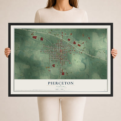 Map of Pierceton, Indiana, 24 x 36 inch print in a black wood frame