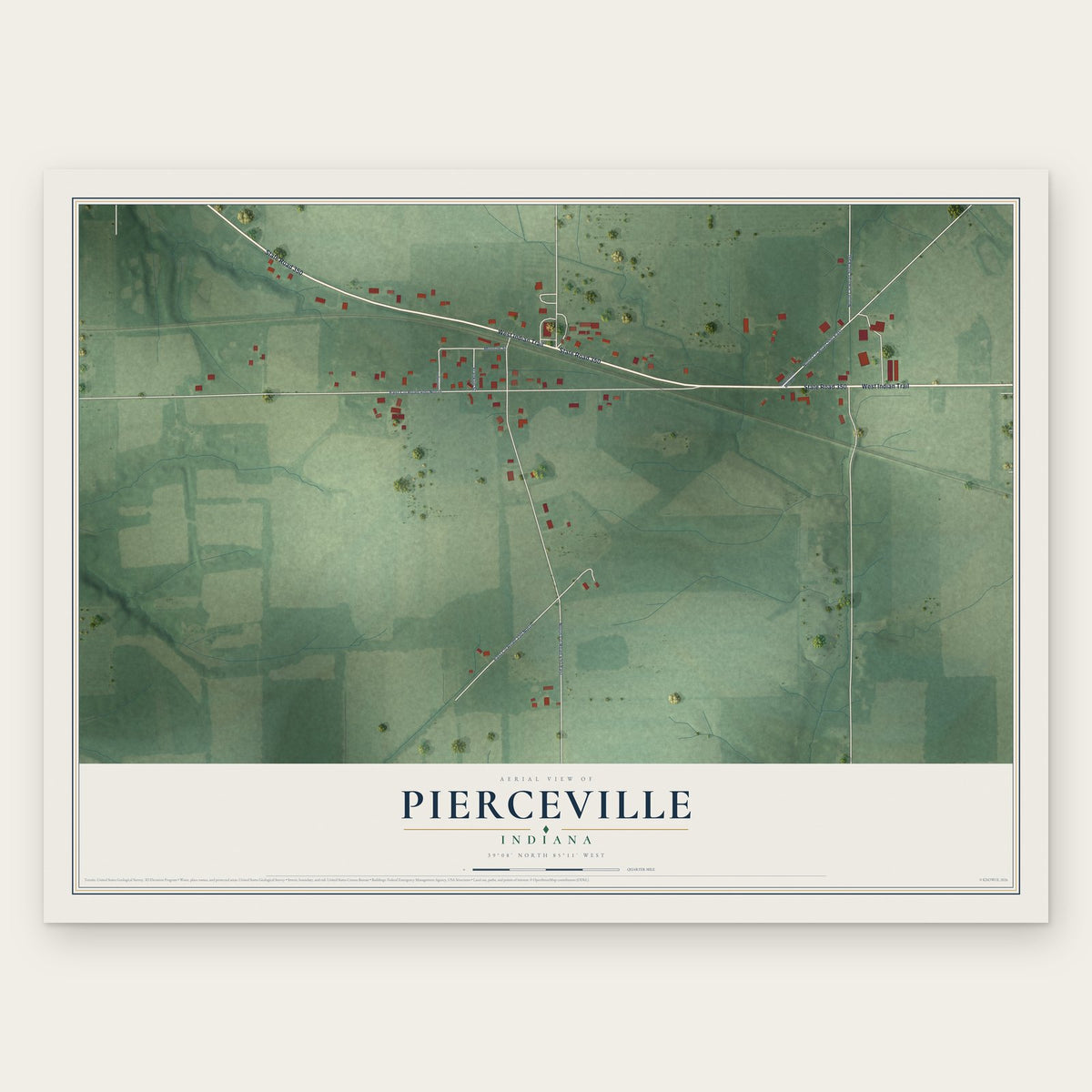 Pierceville, Indiana map print, the full design