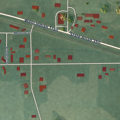 Close-up of the map of Pierceville, Indiana print showing street and building detail
