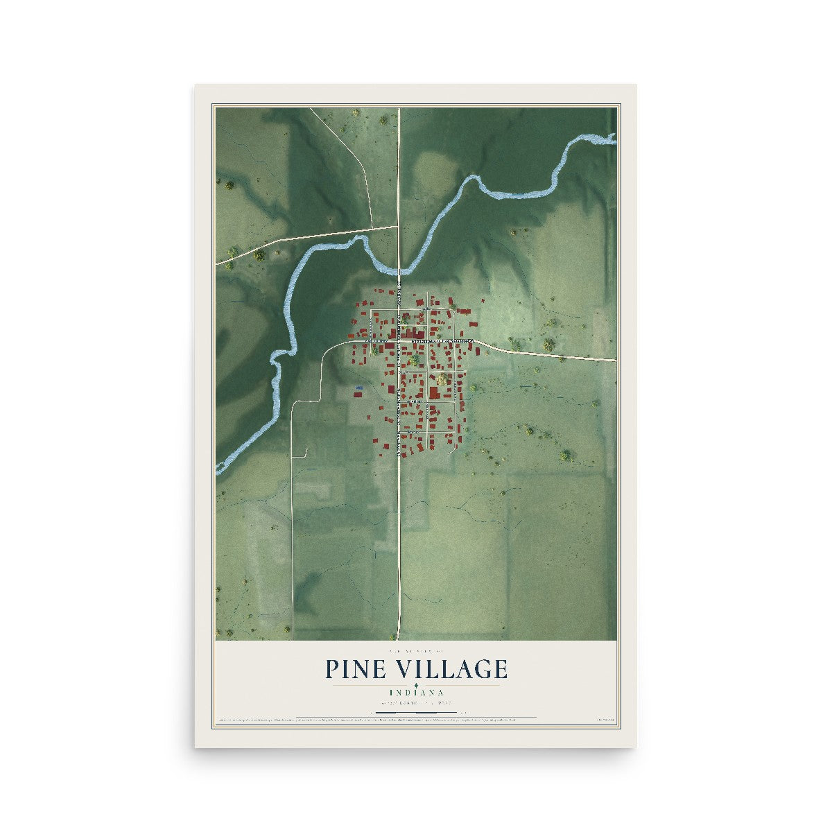 Map of Pine Village, Indiana, 12 x 18 inch unframed archival matte print