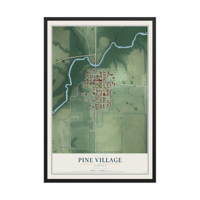 Map of Pine Village, Indiana, 12 x 18 inch print in a black wood frame