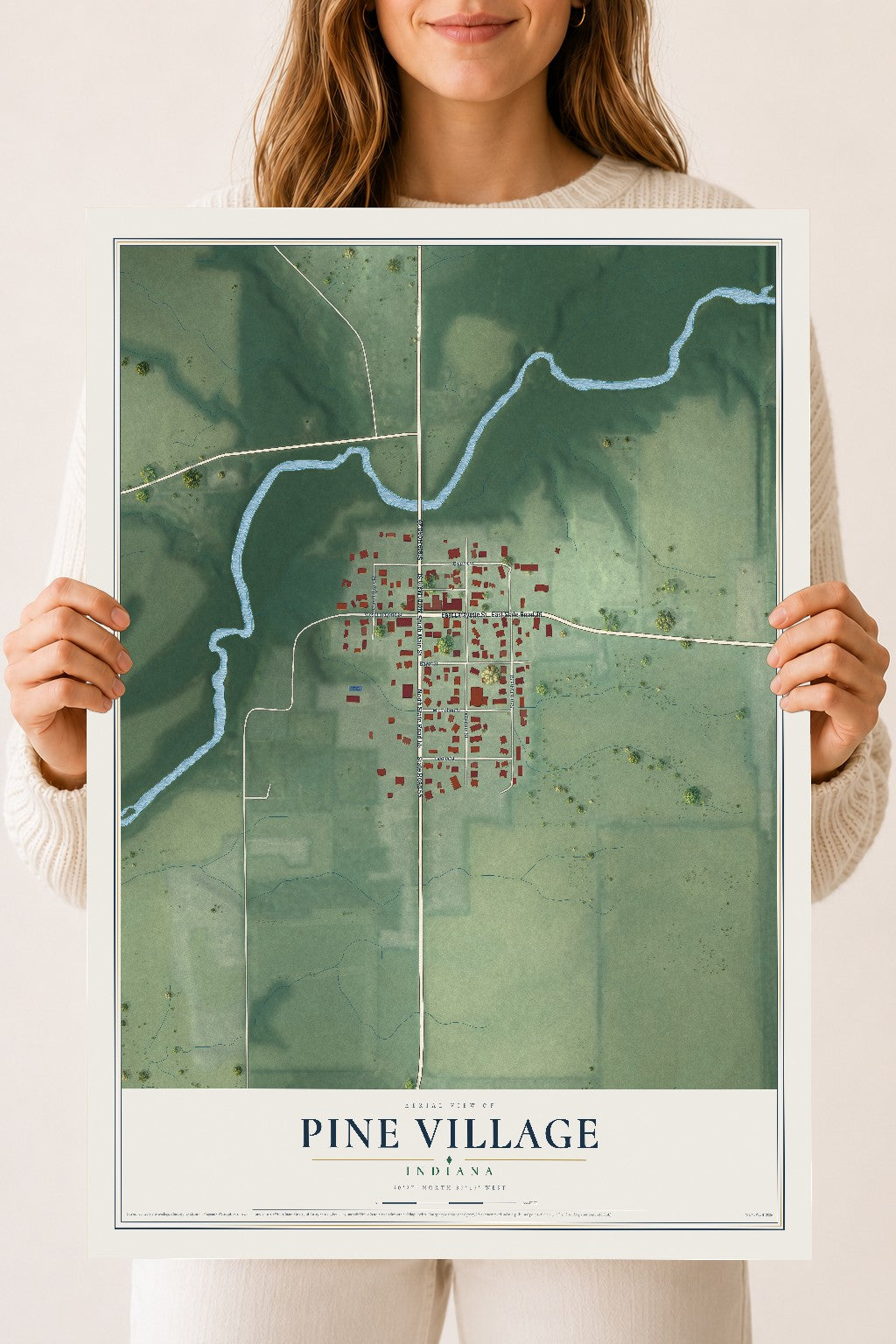 Map of Pine Village, Indiana, 18 x 24 inch unframed archival matte print