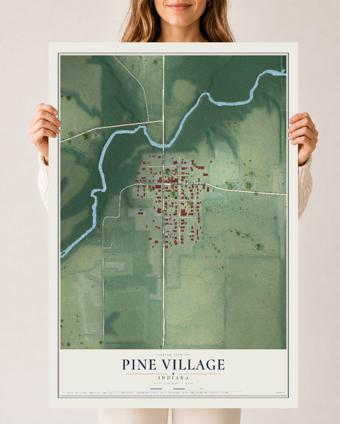 Map of Pine Village, Indiana, 24 x 36 inch unframed archival matte print