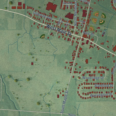 Close-up of the map of Pittsboro, Indiana print showing street and building detail