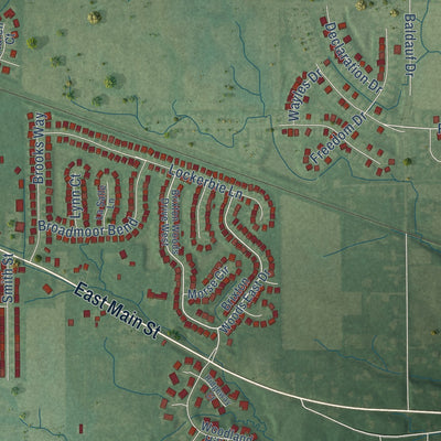 Second close-up of the map of Pittsboro, Indiana print showing more streets and buildings