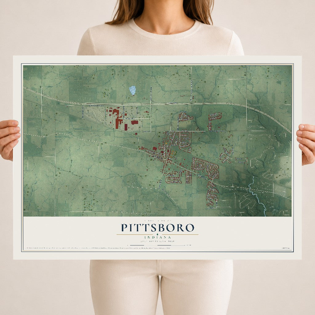 Map of Pittsboro, Indiana, 18 x 24 inch unframed archival matte print