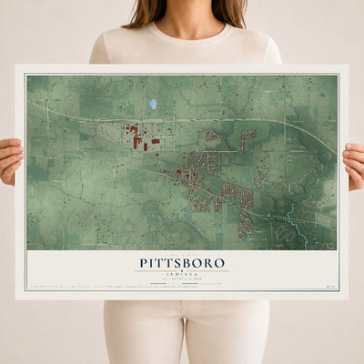 Map of Pittsboro, Indiana, 18 x 24 inch unframed archival matte print