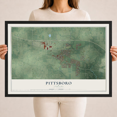 Map of Pittsboro, Indiana, 18 x 24 inch print in a black wood frame