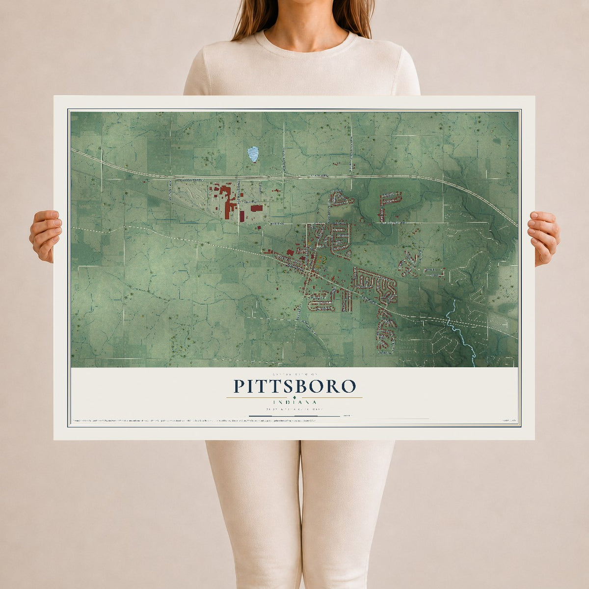 Map of Pittsboro, Indiana, 24 x 36 inch unframed archival matte print