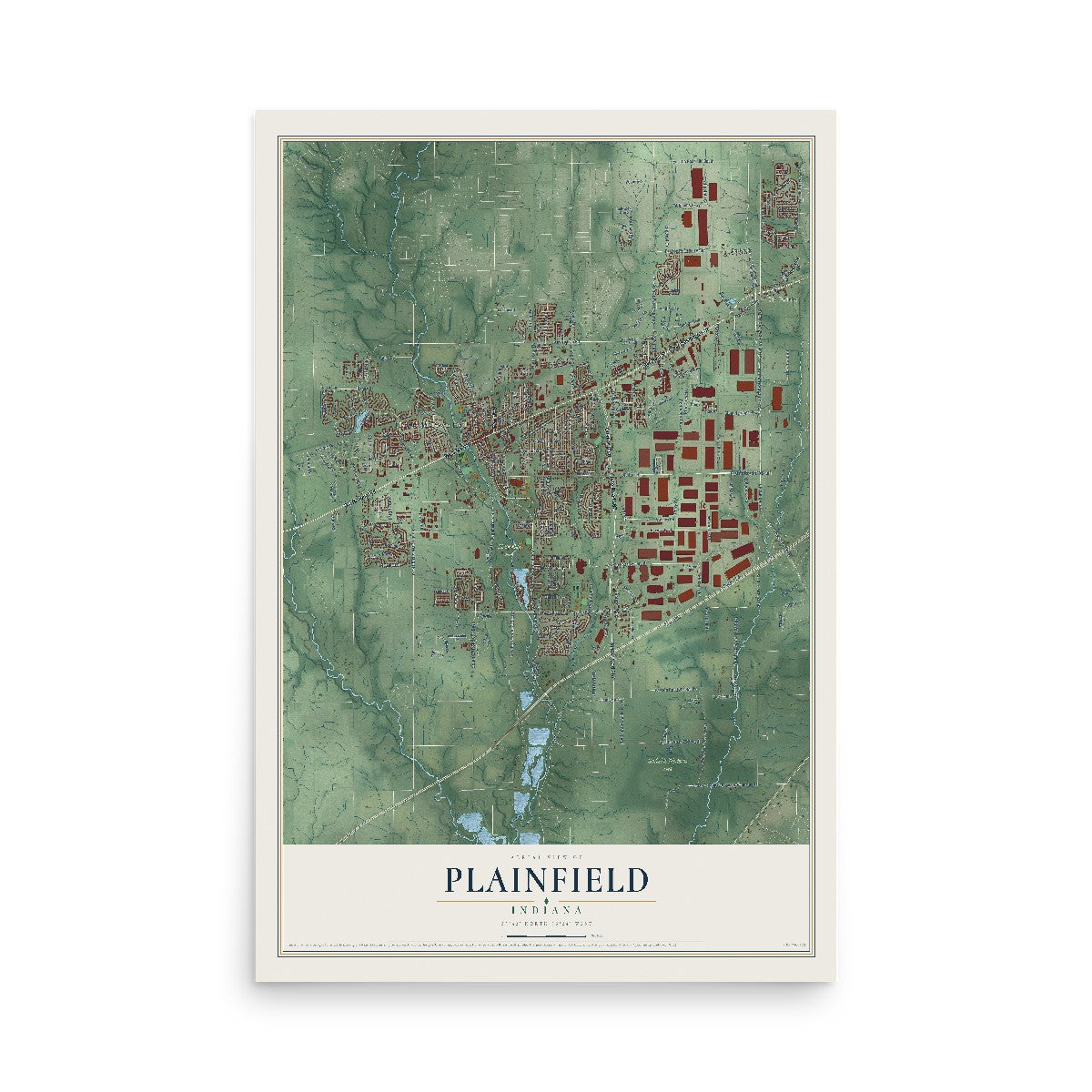 Map of Plainfield, Indiana, 12 x 18 inch unframed archival matte print