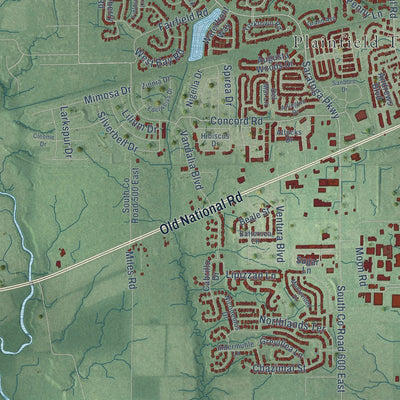 Second close-up of the map of Plainfield, Indiana print showing more streets and buildings