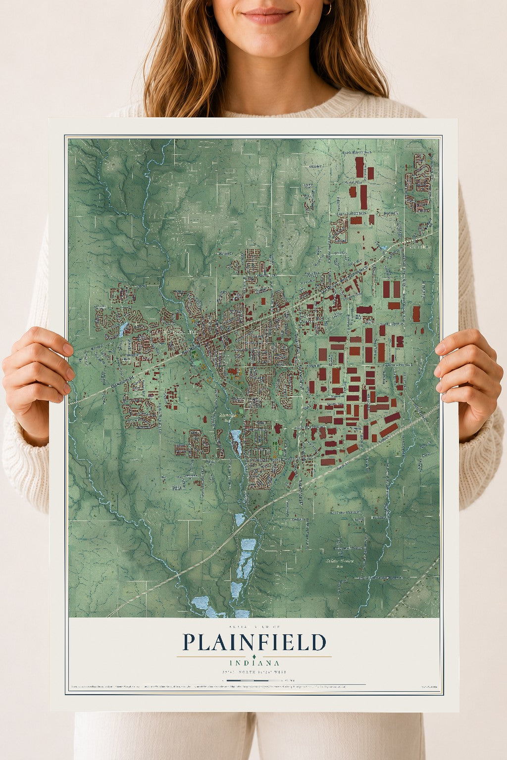 Map of Plainfield, Indiana, 18 x 24 inch unframed archival matte print