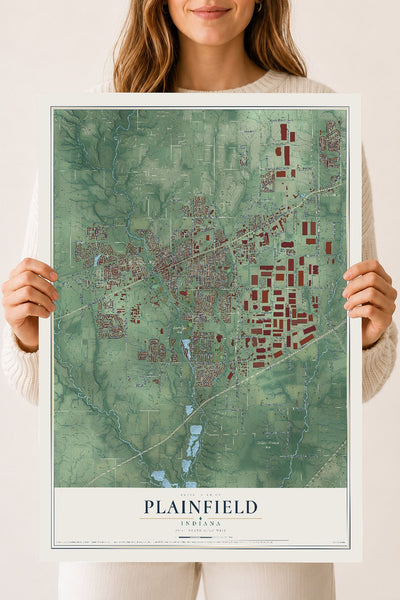 Map of Plainfield, Indiana, 18 x 24 inch unframed archival matte print