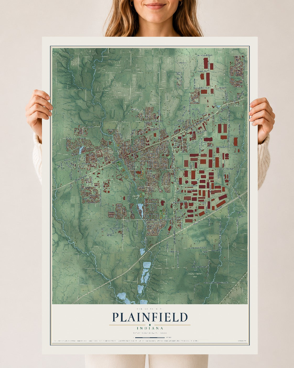Map of Plainfield, Indiana, 24 x 36 inch unframed archival matte print