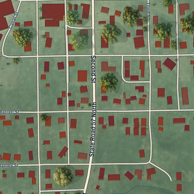 Close-up of the map of Plainville, Indiana print showing street and building detail