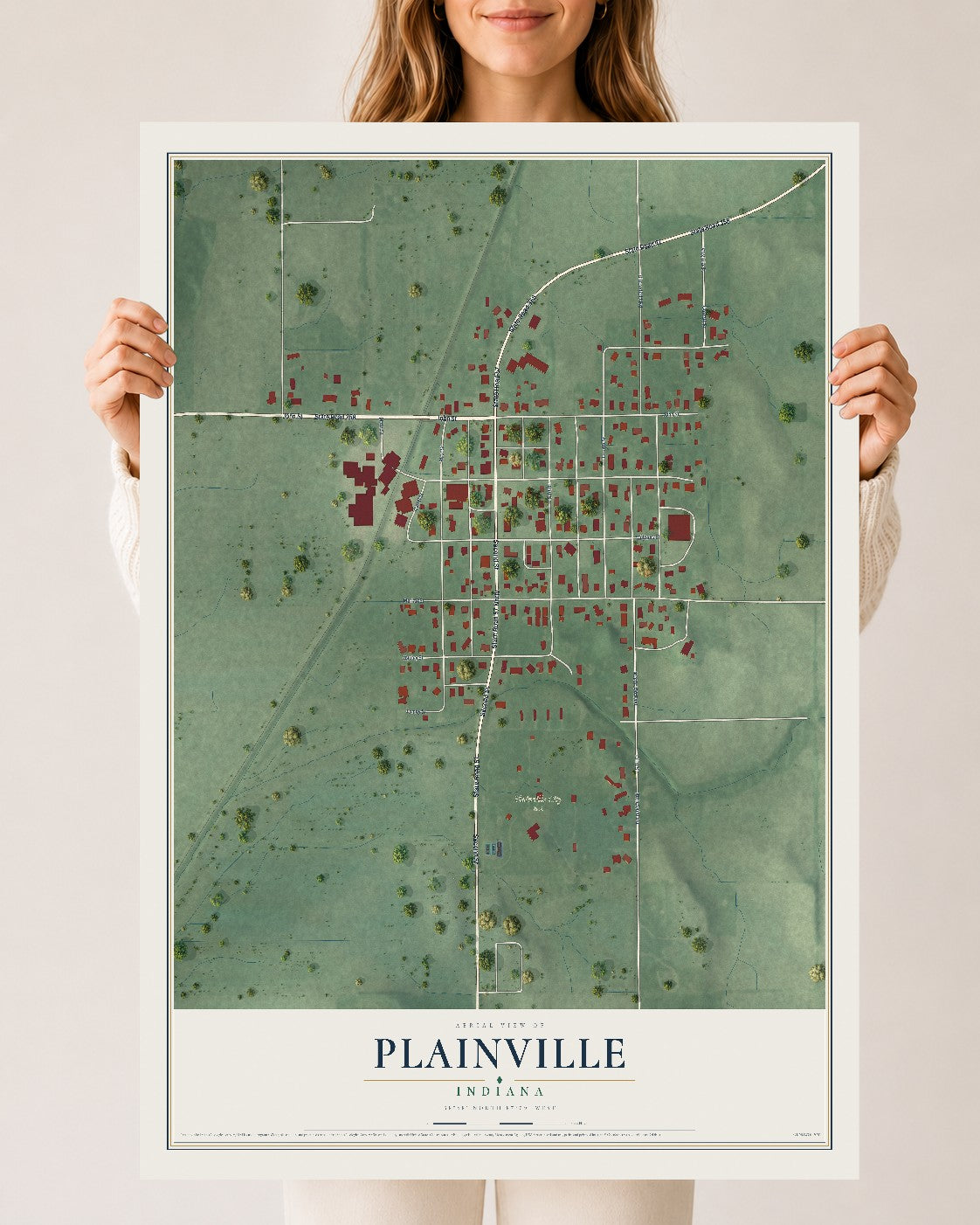 Map of Plainville, Indiana, 24 x 36 inch unframed archival matte print