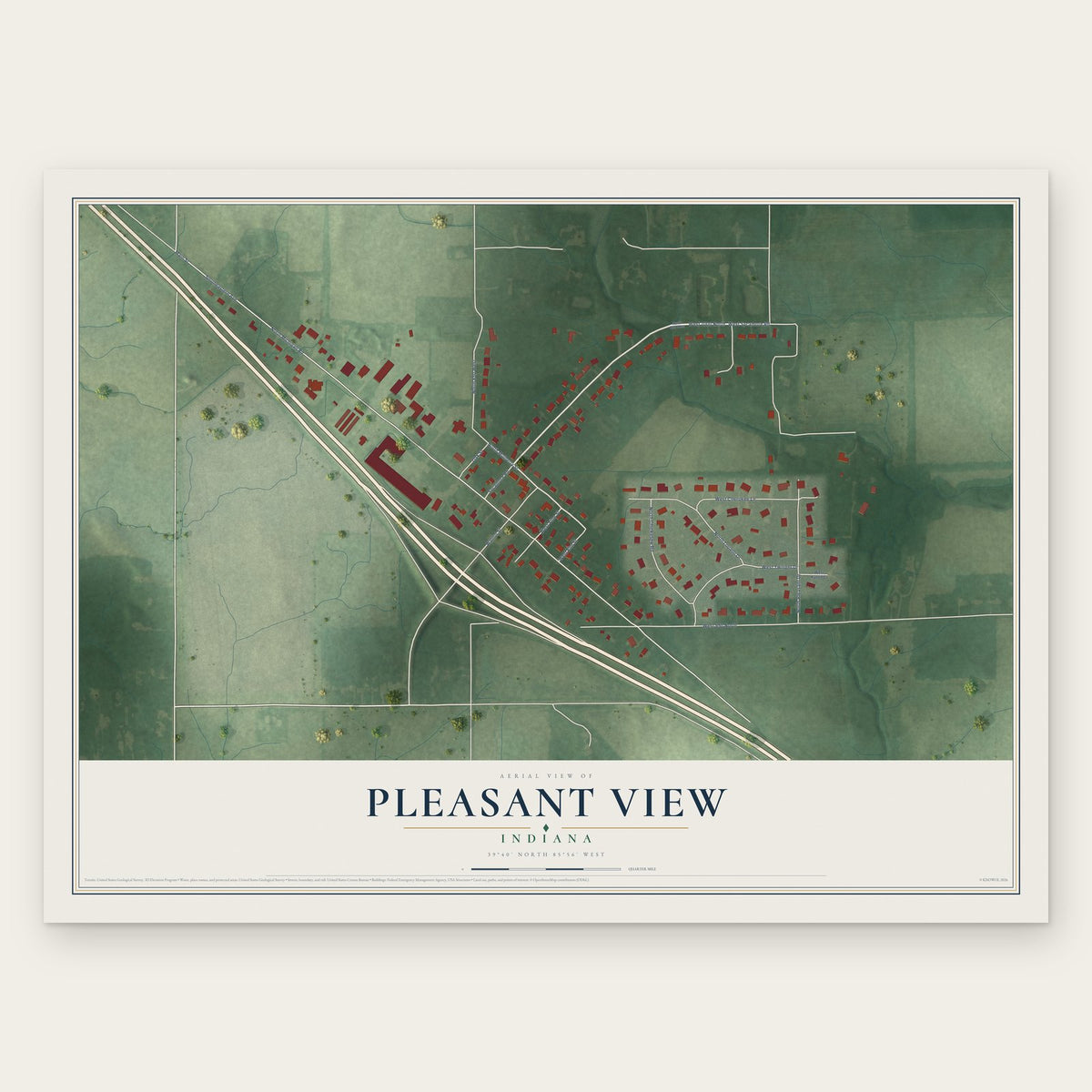 Pleasant View, Indiana map print, the full design