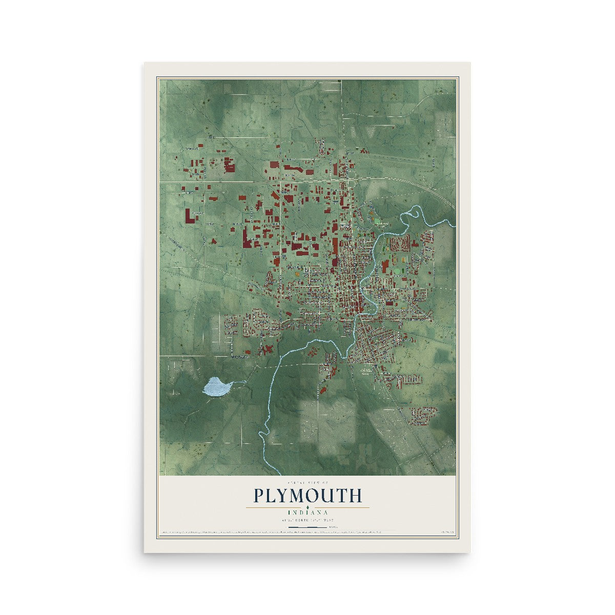 Map of Plymouth, Indiana, 12 x 18 inch unframed archival matte print