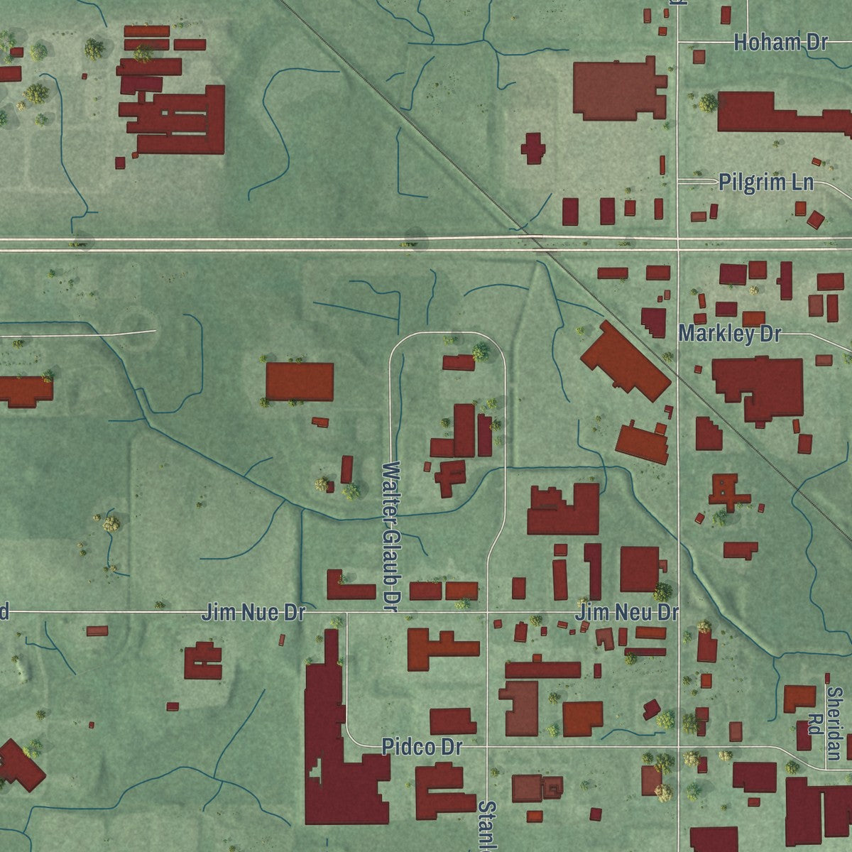 Second close-up of the map of Plymouth, Indiana print showing more streets and buildings