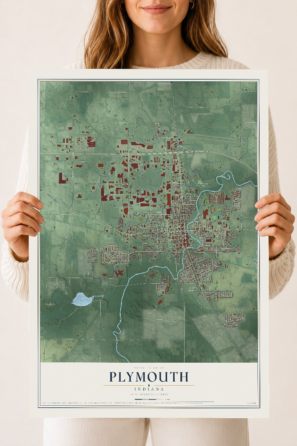 Map of Plymouth, Indiana, 18 x 24 inch unframed archival matte print