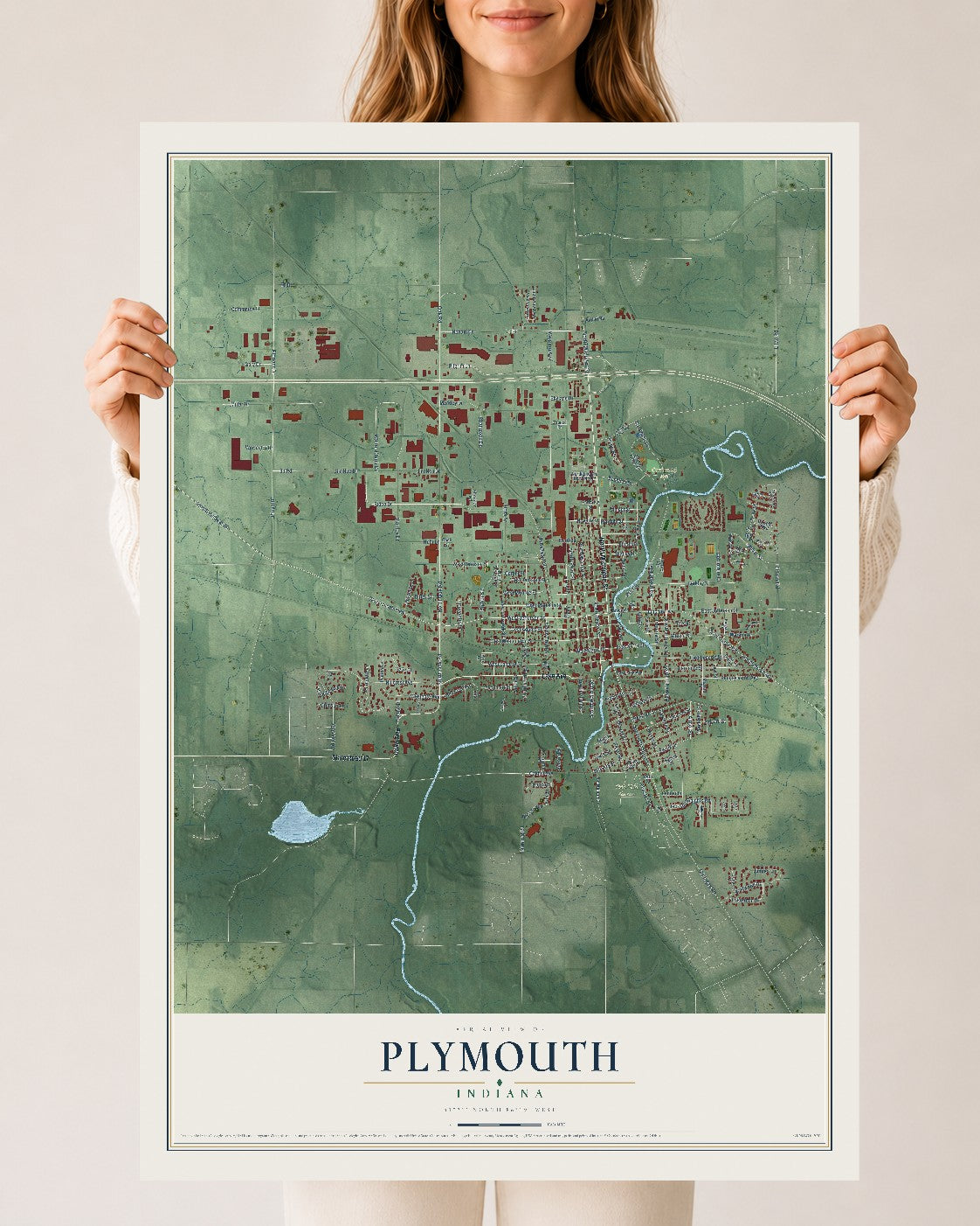 Map of Plymouth, Indiana, 24 x 36 inch unframed archival matte print