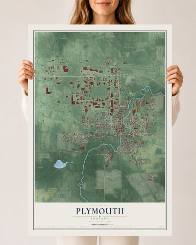 Map of Plymouth, Indiana, 24 x 36 inch unframed archival matte print