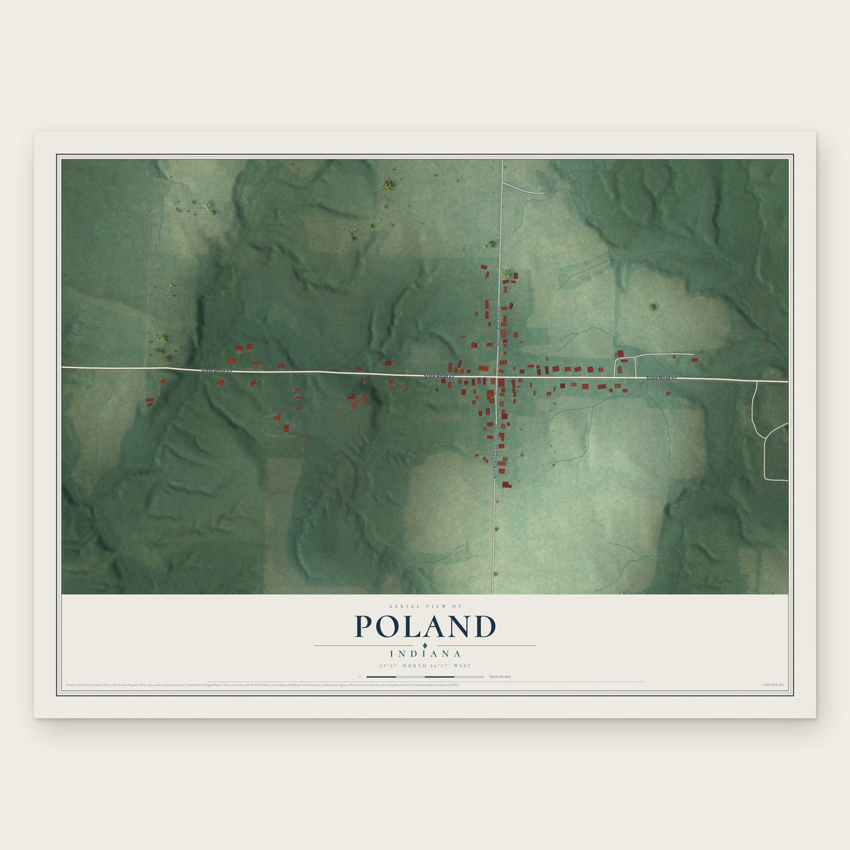 Poland, Indiana map print, the full design