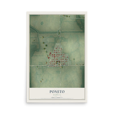 Map of Poneto, Indiana, 12 x 18 inch unframed archival matte print