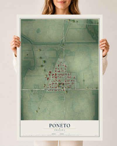 Map of Poneto, Indiana, 24 x 36 inch unframed archival matte print
