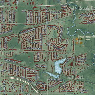 Second close-up of the map of Portage, Indiana print showing more streets and buildings