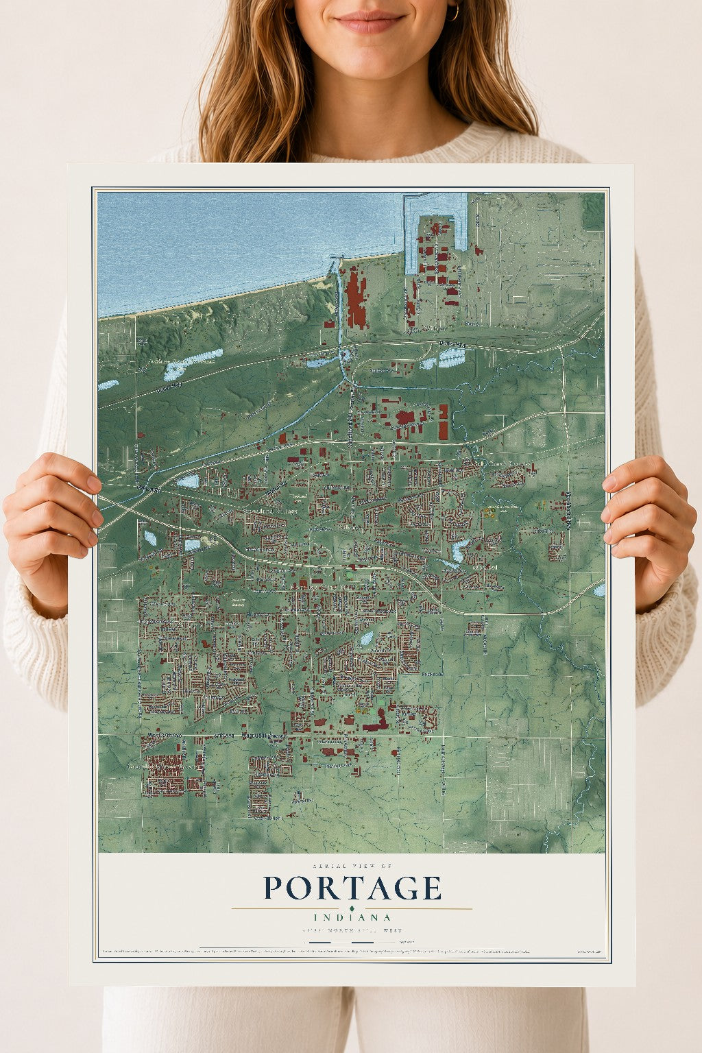 Map of Portage, Indiana, 18 x 24 inch unframed archival matte print