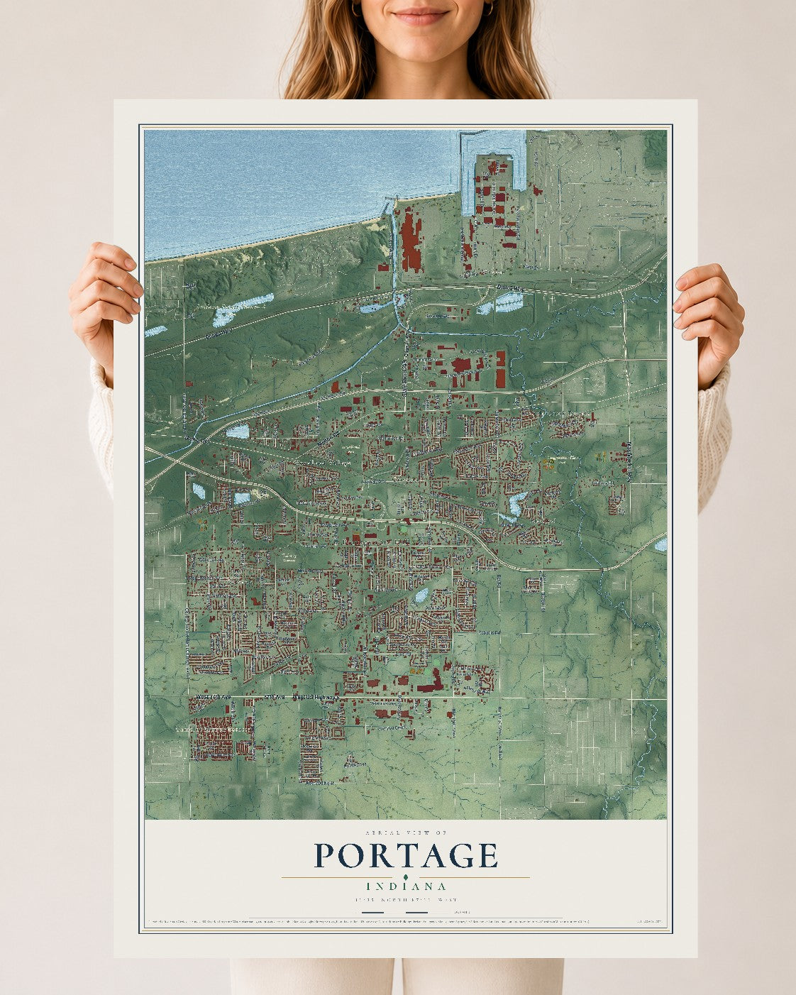 Map of Portage, Indiana, 24 x 36 inch unframed archival matte print
