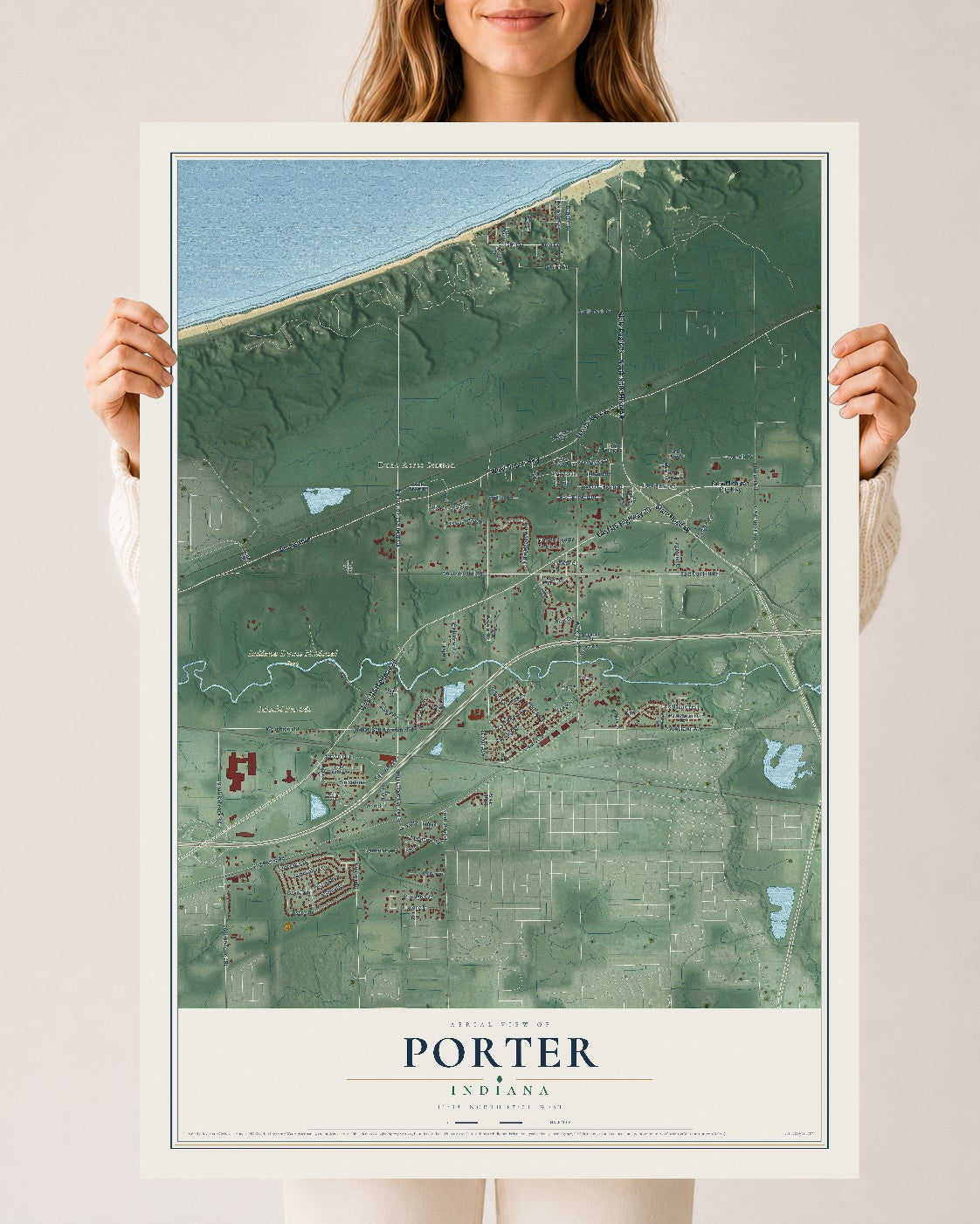 Map of Porter, Indiana, 24 x 36 inch unframed archival matte print