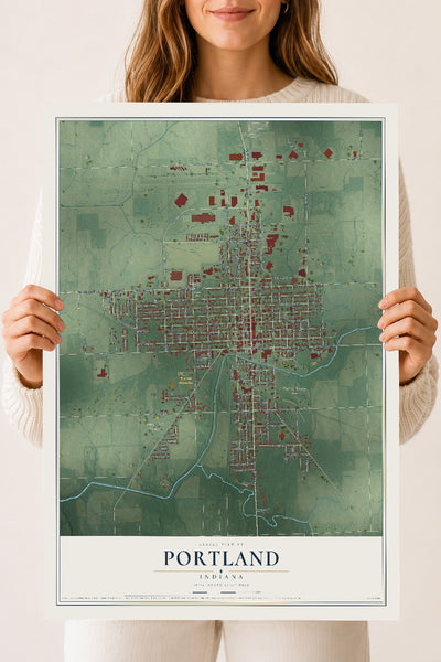 Map of Portland, Indiana, 18 x 24 inch unframed archival matte print